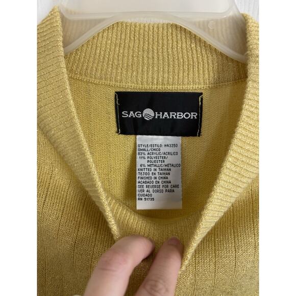 Sag Harbor Gold Metallic Short Sleeve Sweater Size Medium Mock Neck Grannycore - Picture 4 of 5